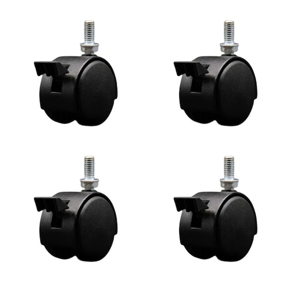 Service Caster 2'' Black Metal Hood Twin Caster with Brake Nylon Wheel 3/8 Thread Stem, 4PK SCC-TS02S50D-NYS-FB-B-381634-4 - main
